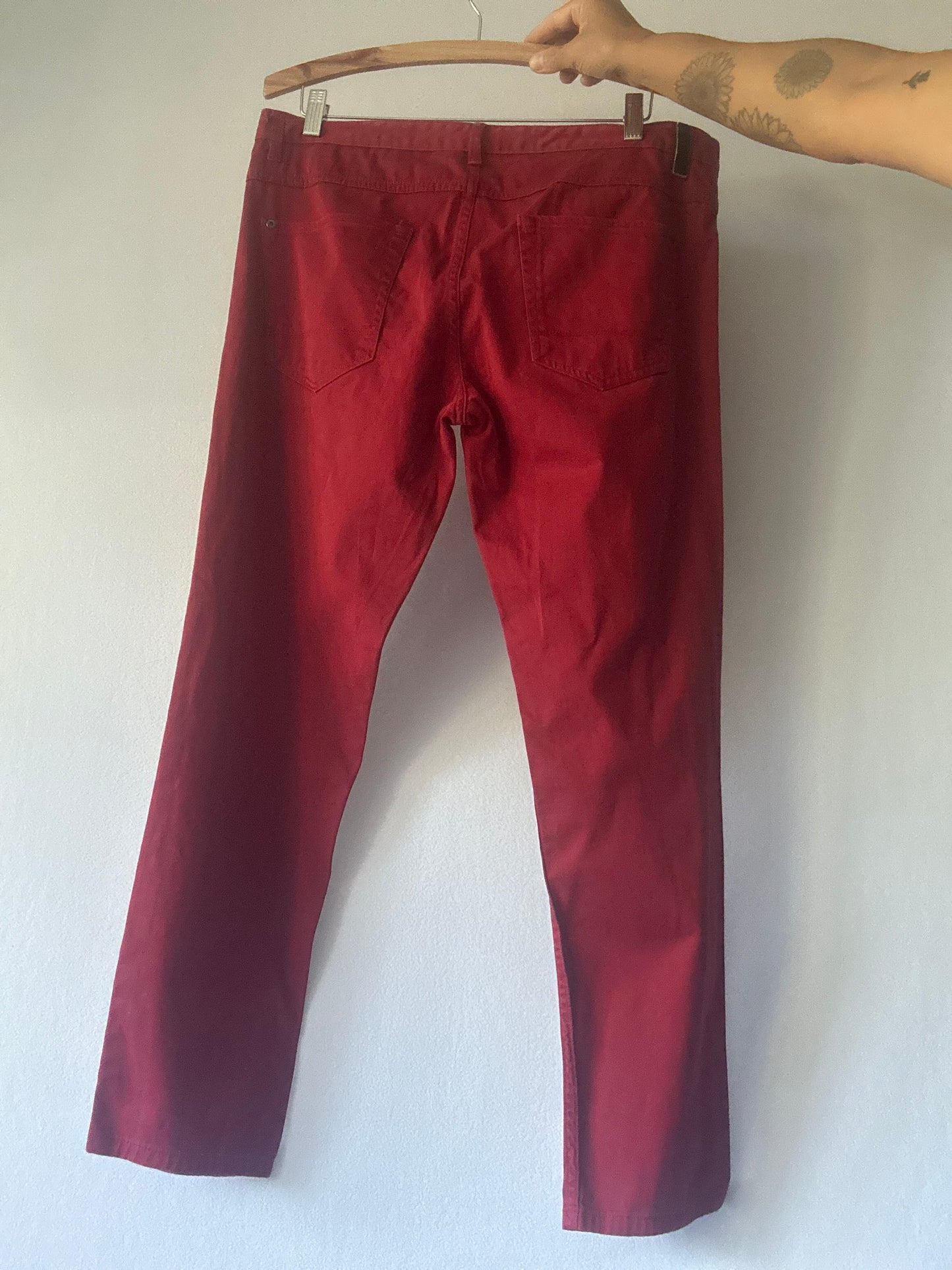 Zara Man Slim-Fit Cherry Red Cotton Chinos - Size EUR 46 / US 34