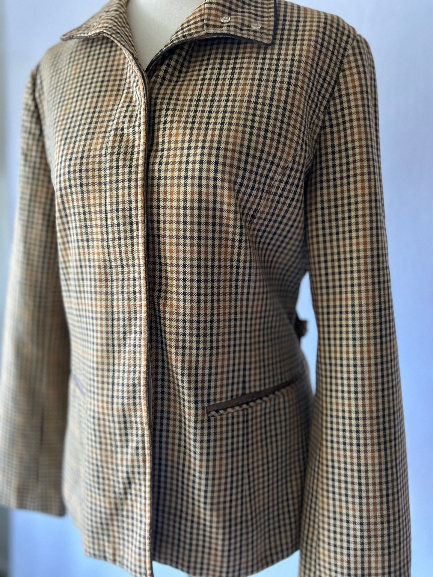 Vintage Checkered Belted Jacket – Size L