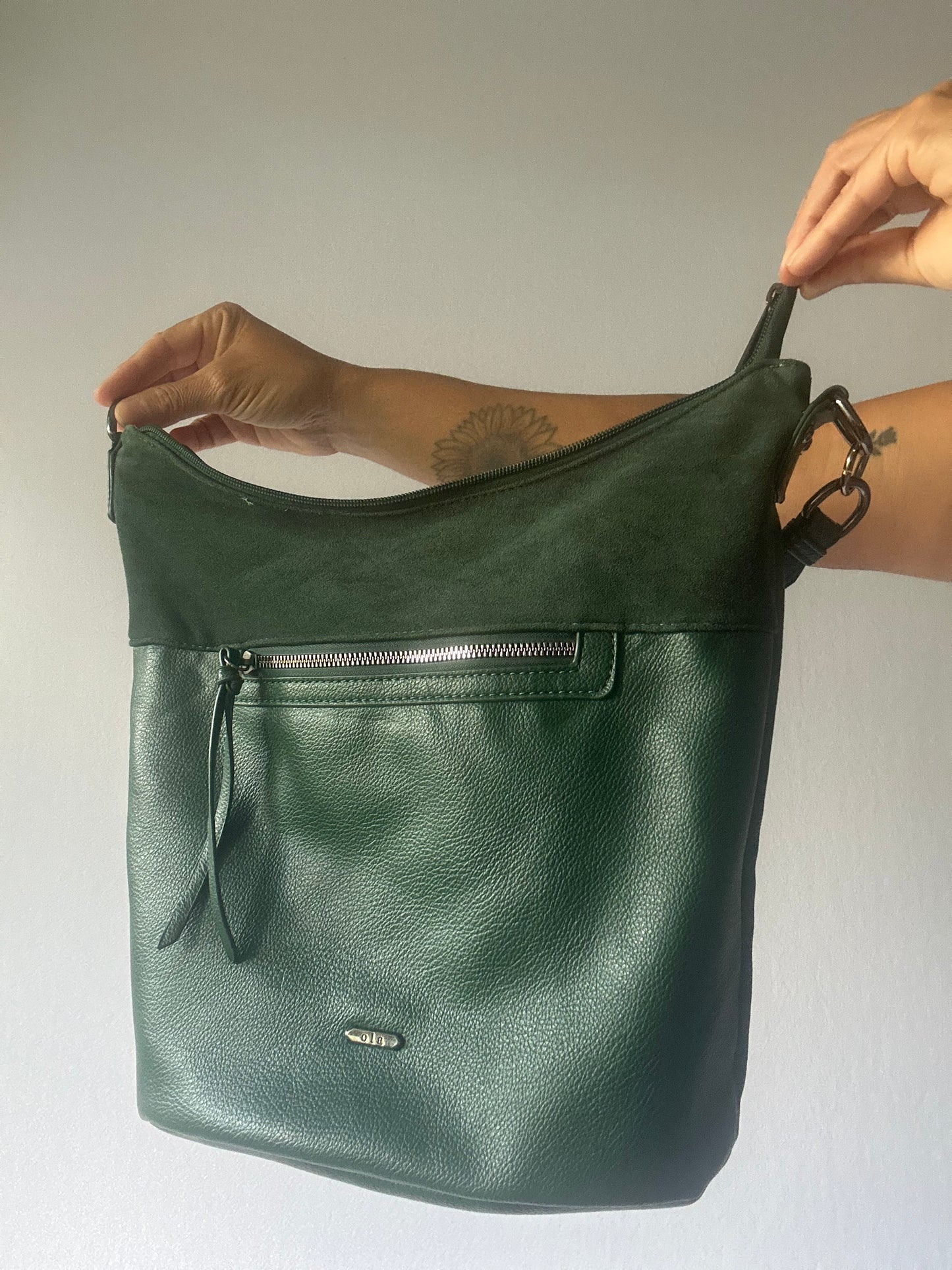Forest Green Faux Leather Hobo Shoulder Bag - One Size