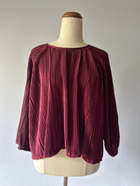 Deep Wine Pleated Plisse Raglan Blouse - Size 14