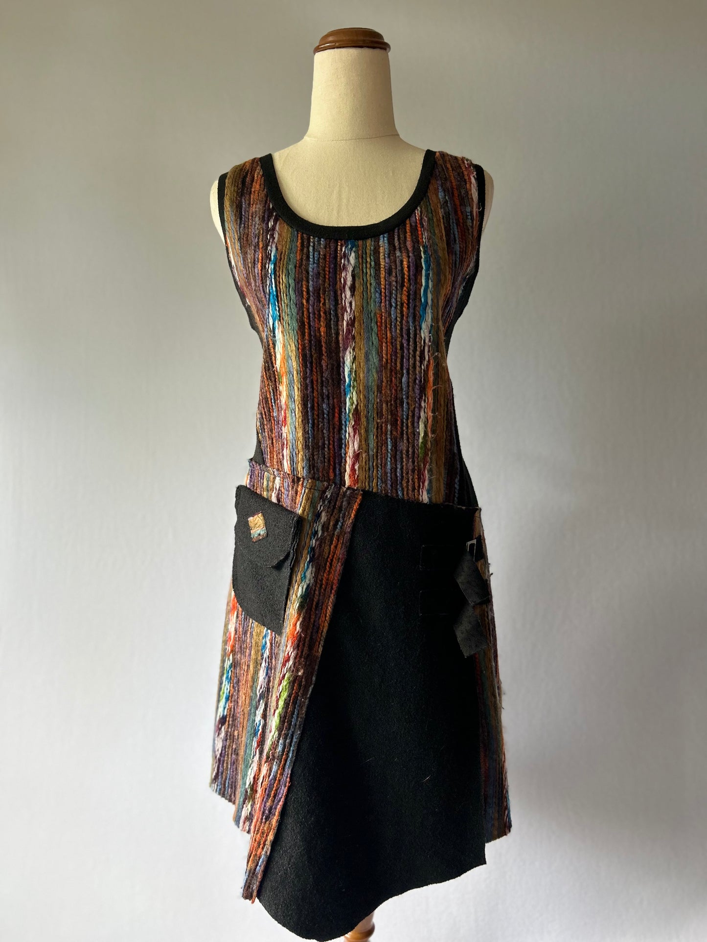 Artistic Asymmetric Multi-Textured Knit Tunic Dress - Size M