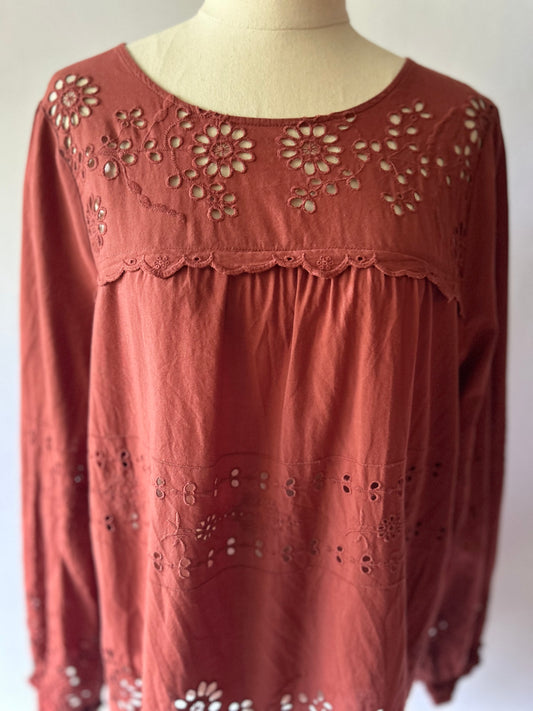 Whistles Broderie Anglaise Cotton Blouse - Size 16