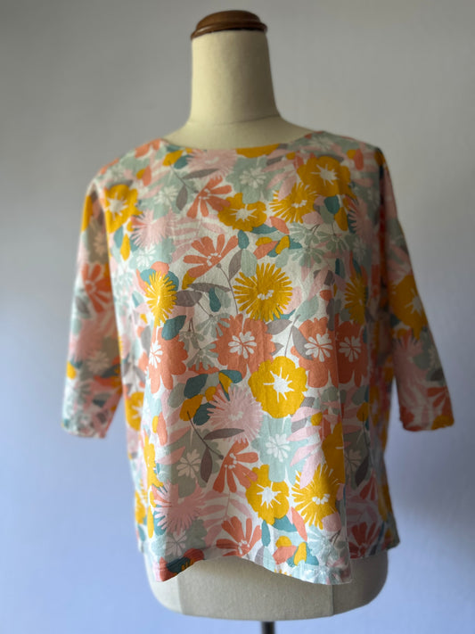 Yellow Floral Cotton Top – Size M