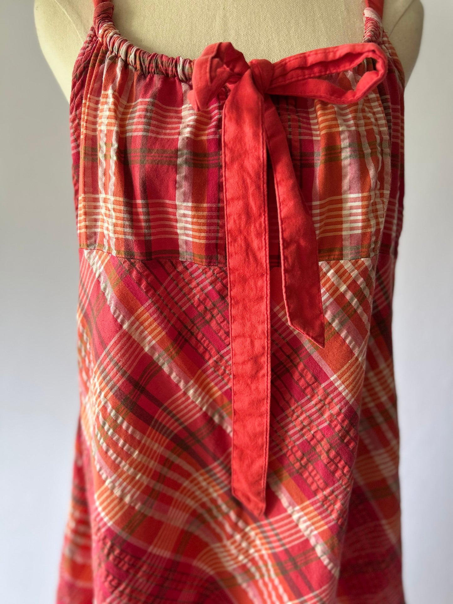 Red Plaid Cotton Dress – Size L/14 – 100% Cotton