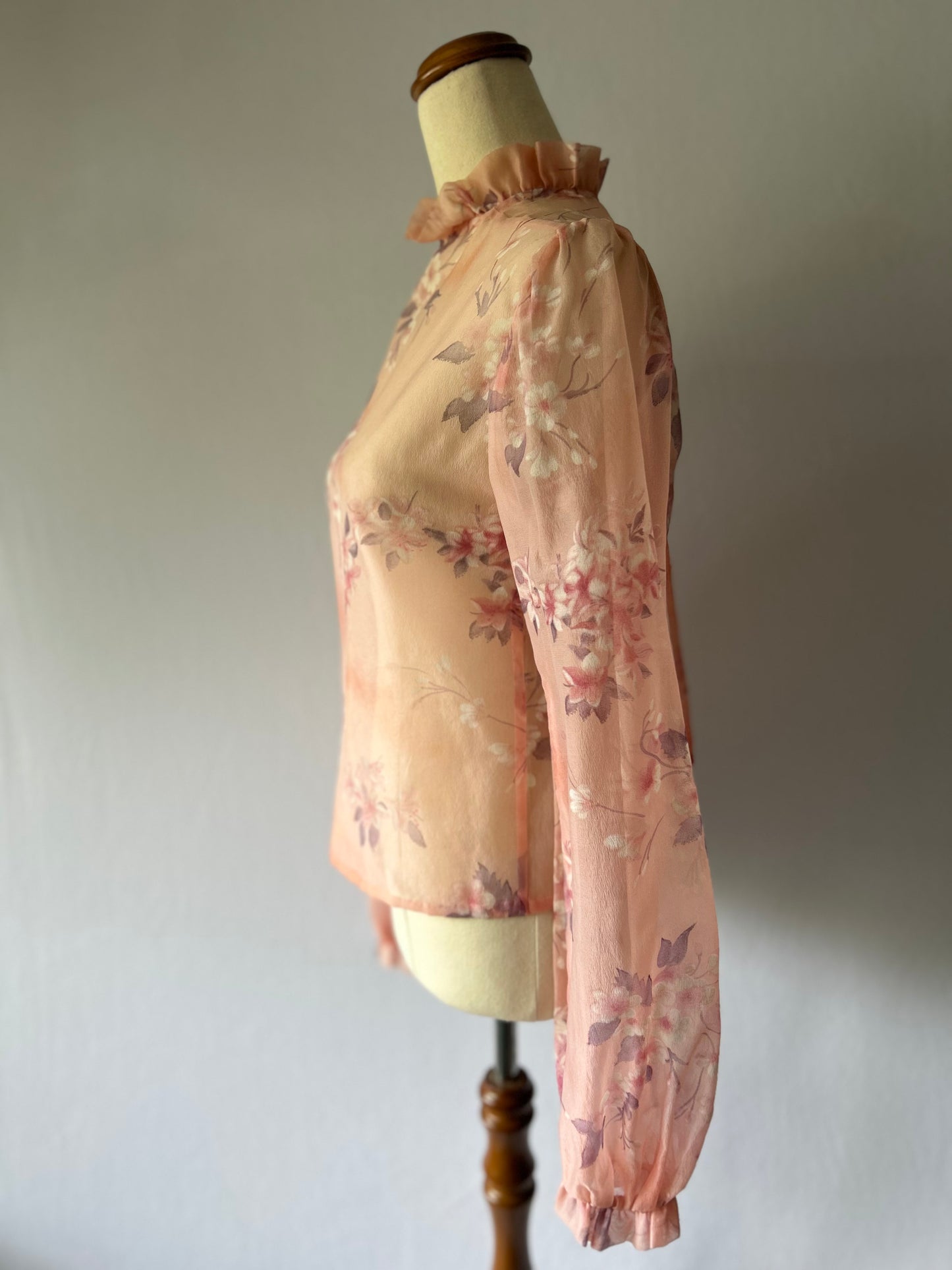Silk Pink Floral Blouse– Size M