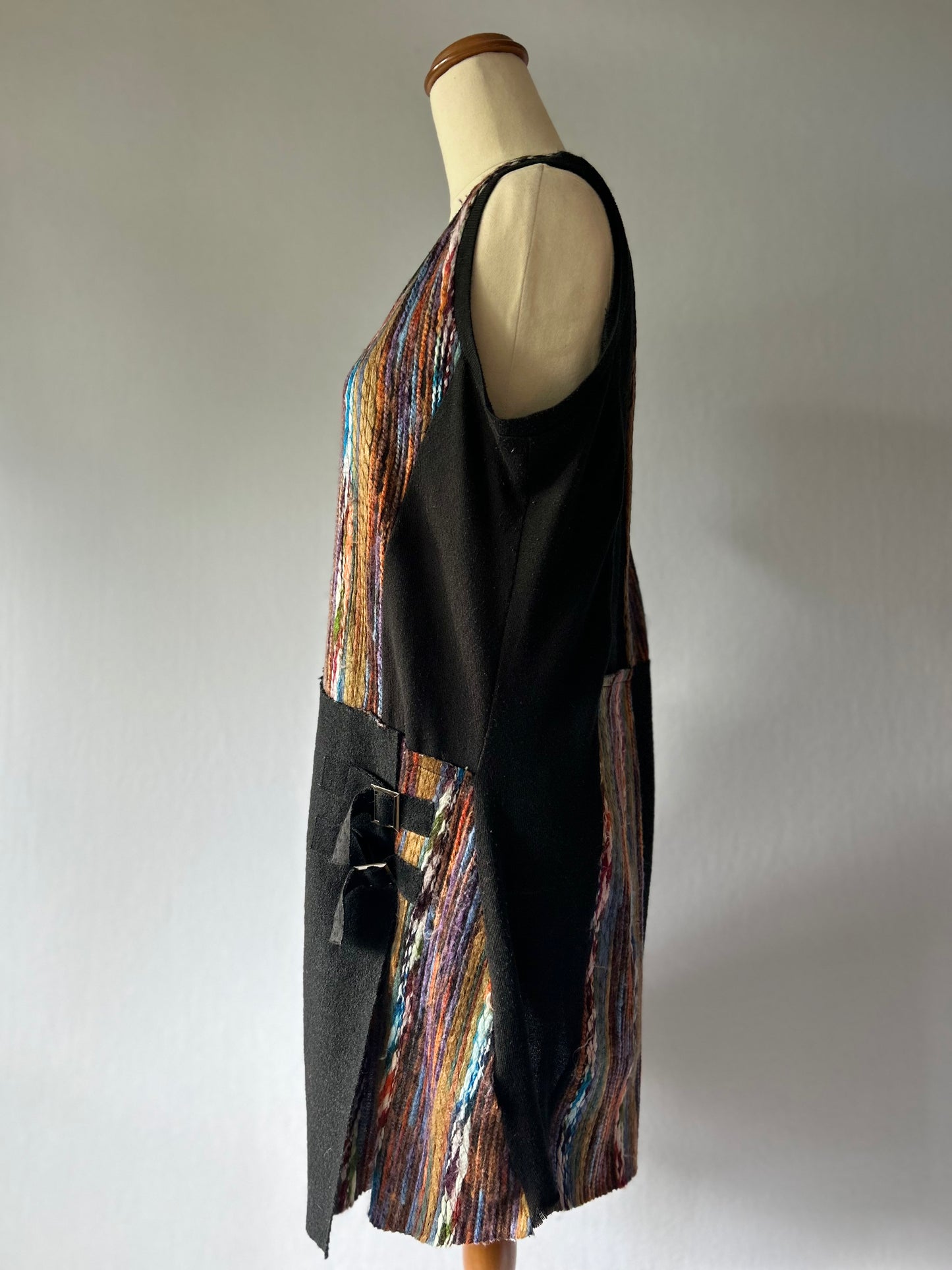 Artistic Asymmetric Multi-Textured Knit Tunic Dress - Size M