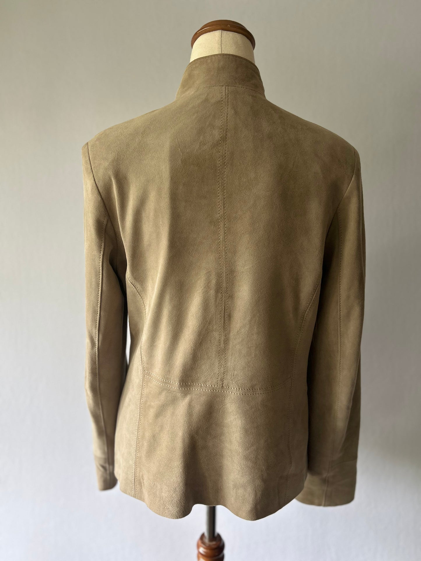 Soft Sand Genuine Suede Leather Zip-Front Jacket – Size 42