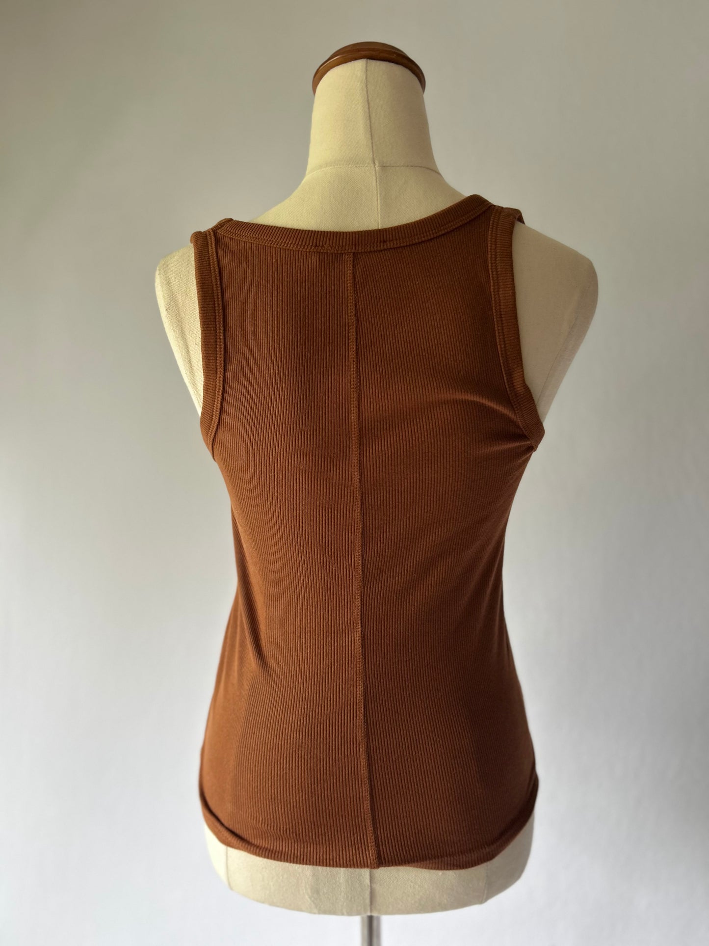 ZARA Ribbed Racerback Tank Top - Mocha Brown
