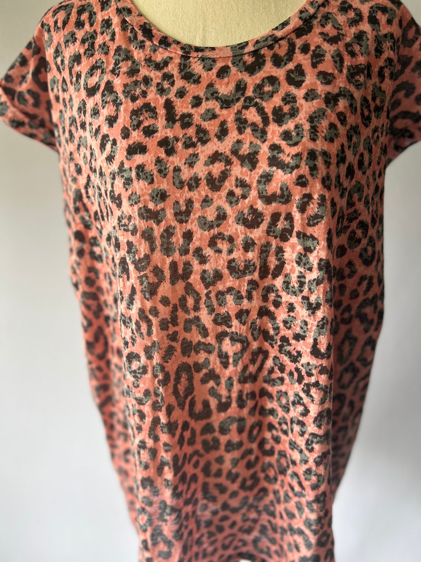 Black & Pink Leopard Print T-Shirt – Size 14, Polyester Viscose Blend