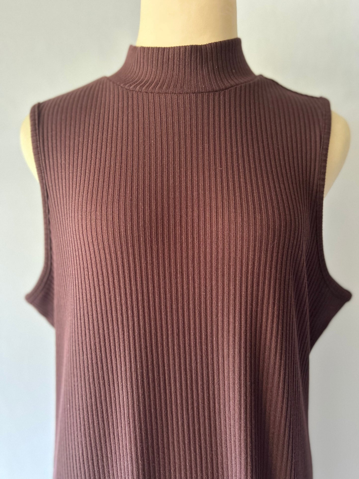 Chocolate Brown Ribbed Sleeveless Maxi Dress - Size 16