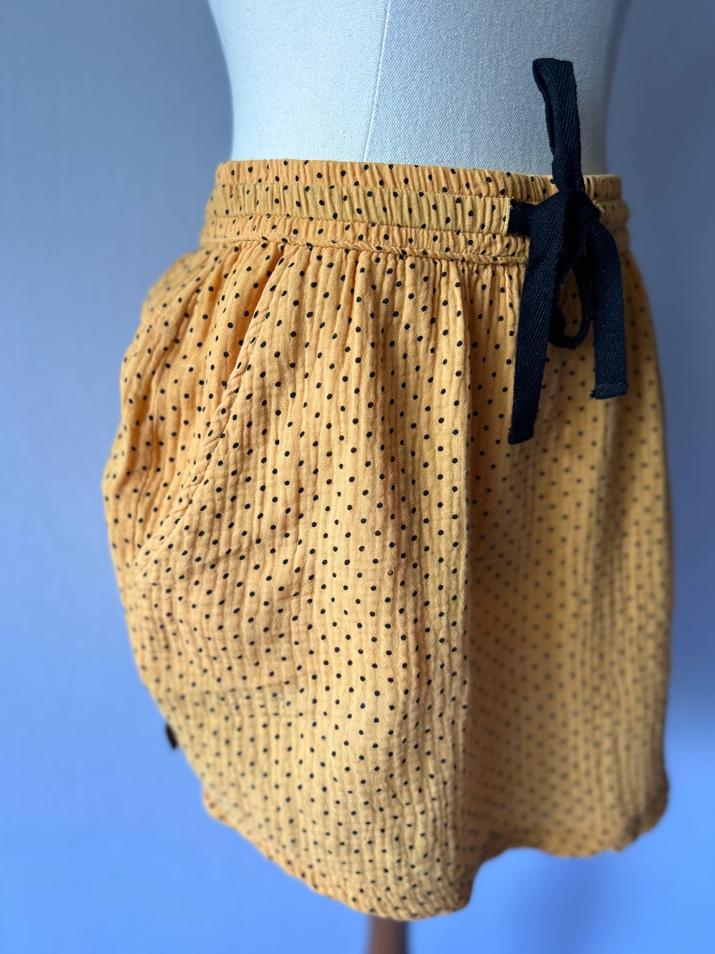 XS Polka Dot Cotton Bubble Skirt - Mustard Yellow