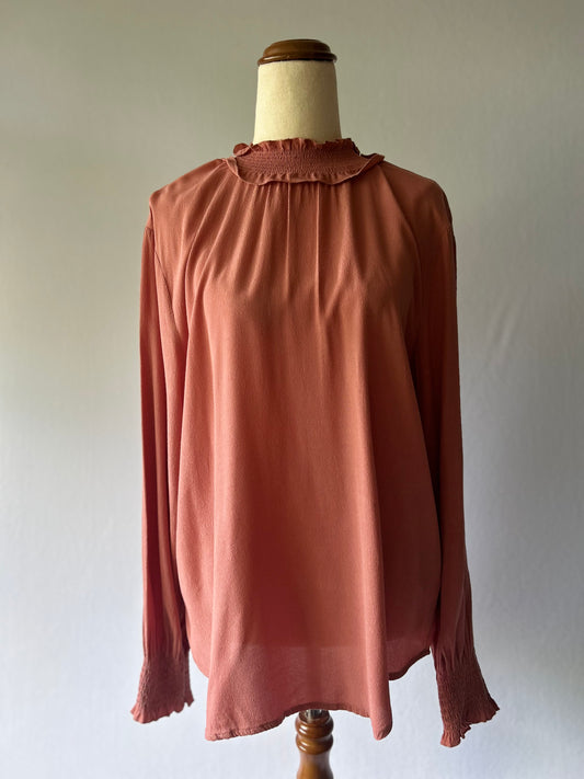 Gorman Old Pink Ruffle High Neck Blouse - Size 10