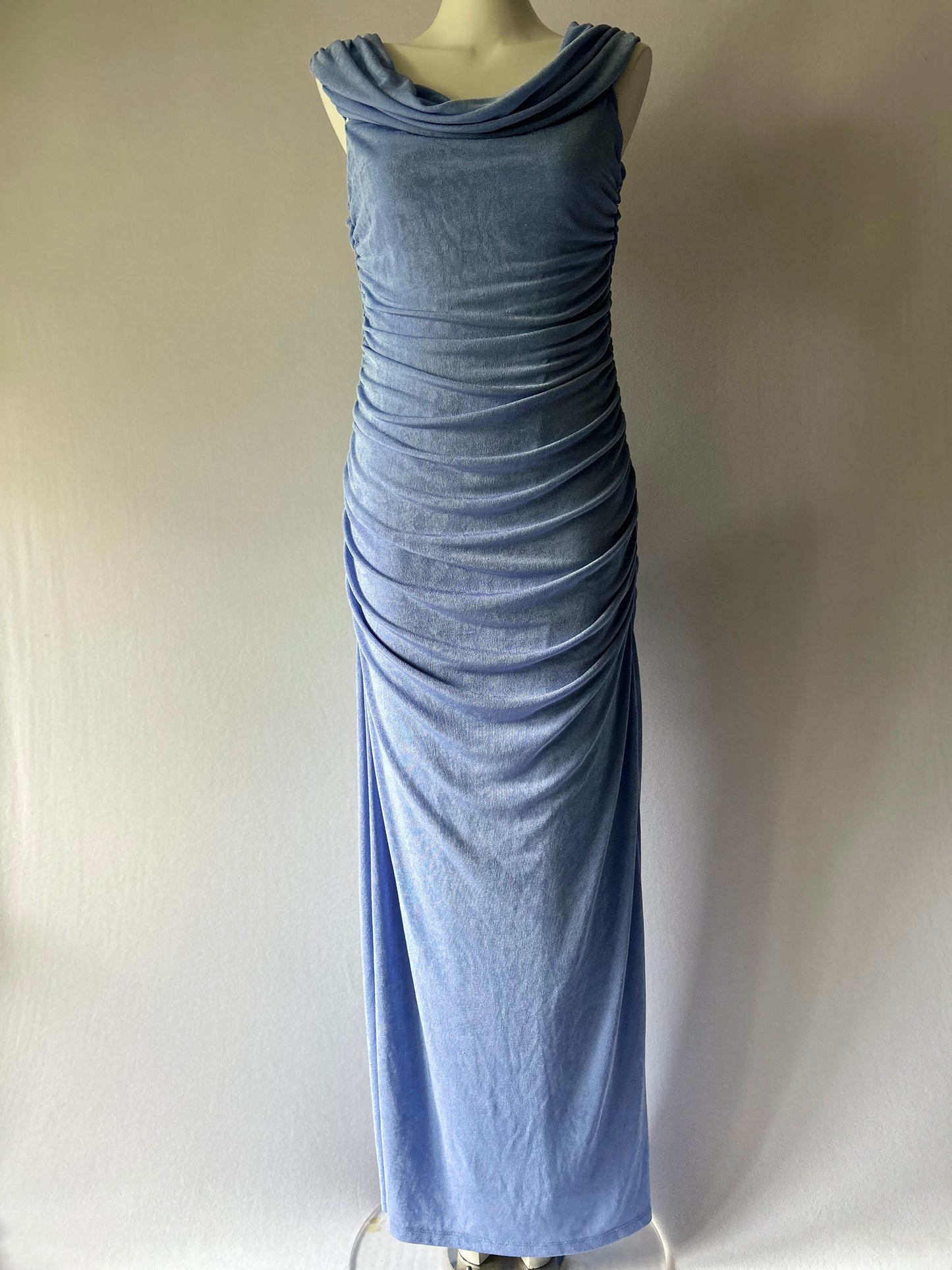 Periwinkle Ruched Cowl-Neck Maxi Dress - Size 14