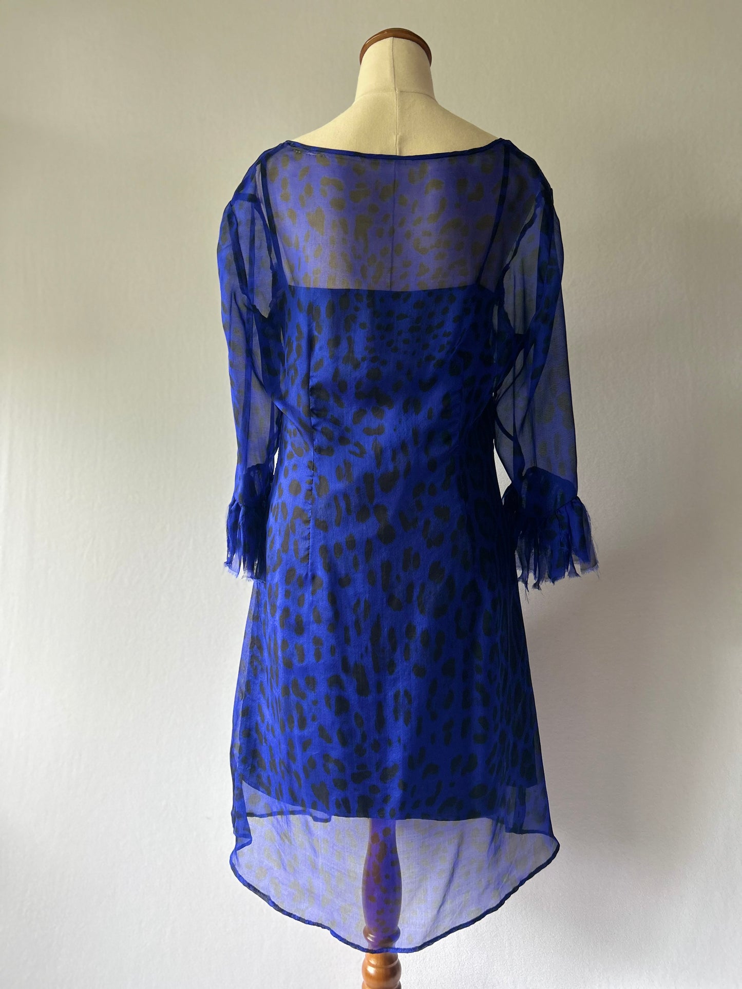 Yvonne Benetti "Electric Leopard" Silk Ruffle Dress – Size 8