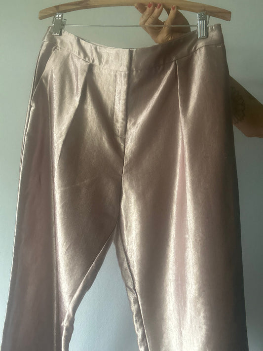 Liquid Metallic Dusty Rose Pleated Tailored Trousers - Size 14