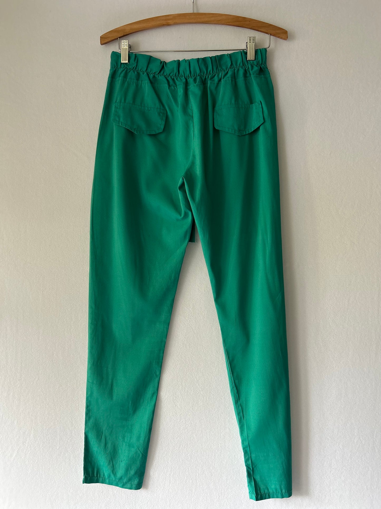 Emerald Green High-Waisted Trousers - Belted Polyester, size L