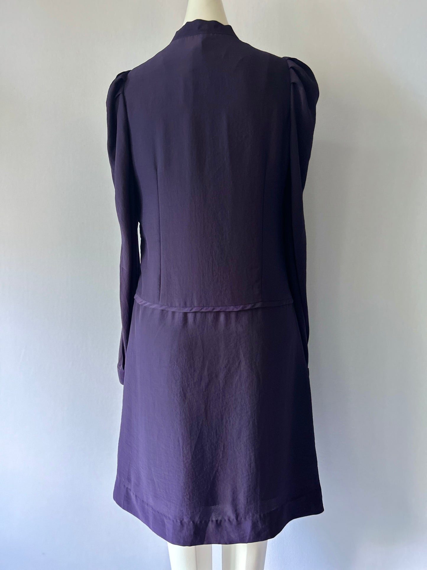 Made in NZ Deep Plum Pussy-Bow Mini Dress - Size 10