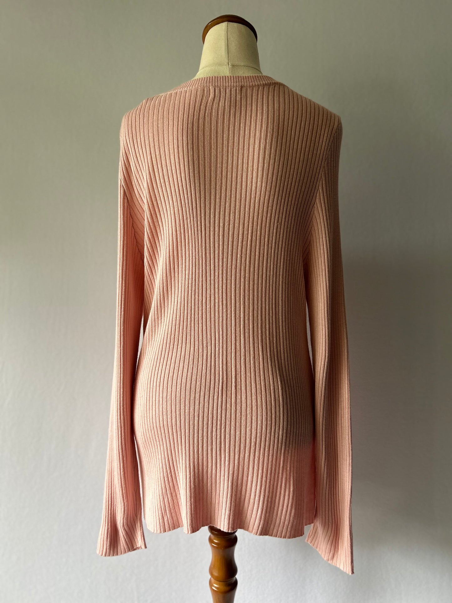 Dusty Pink Long Sleeve Rib-Knit Tunic | Flare Hem | Size Large