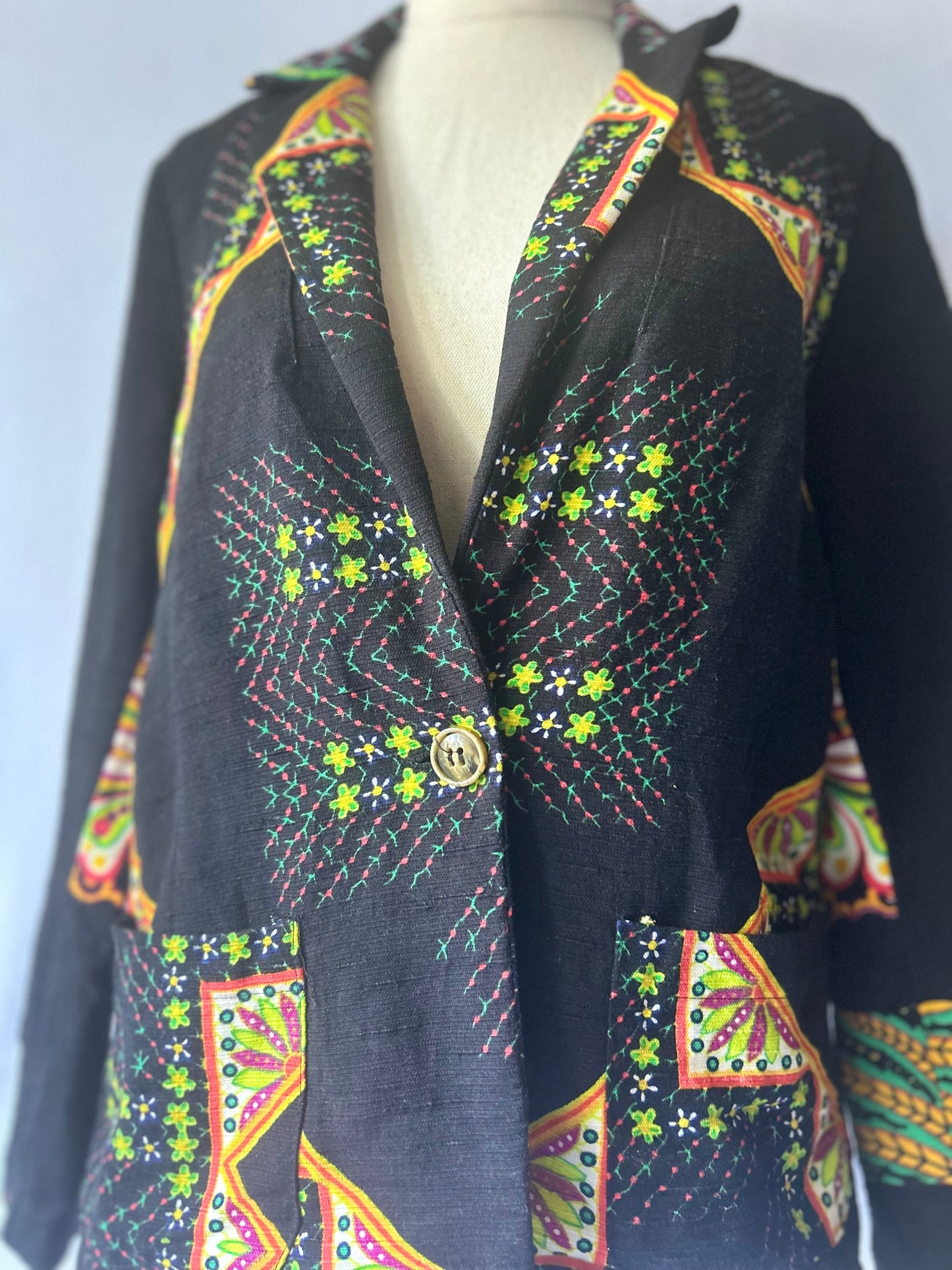 Artisan Graphic Print Linen-Blend Blazer - Size 38 (S/M)