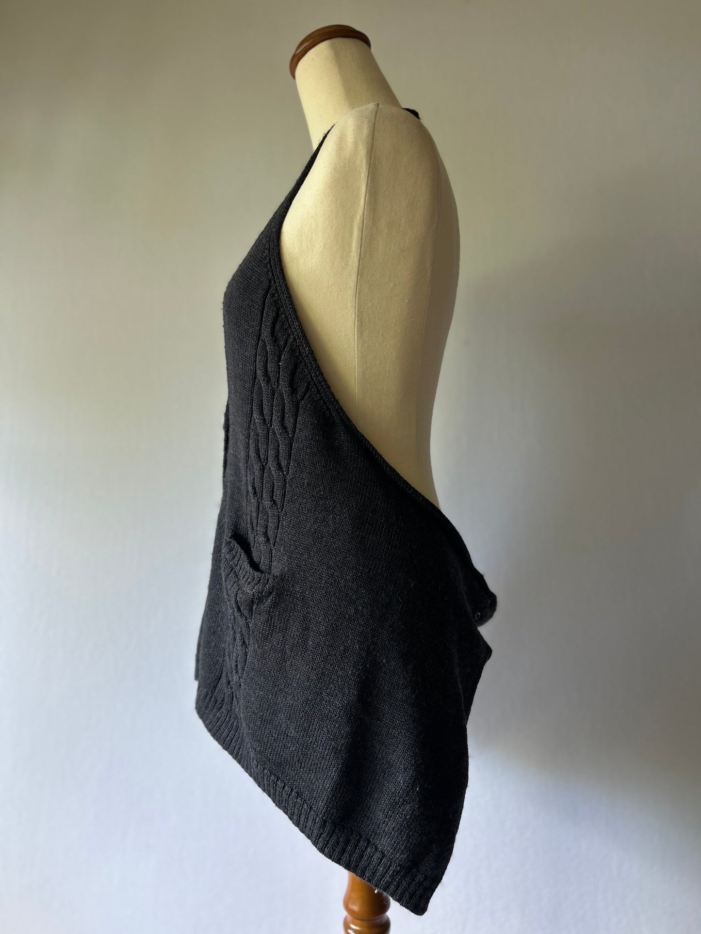 Verge 100% Merino Wool Cable-Knit Longline Vest - Charcoal Grey - Size XL