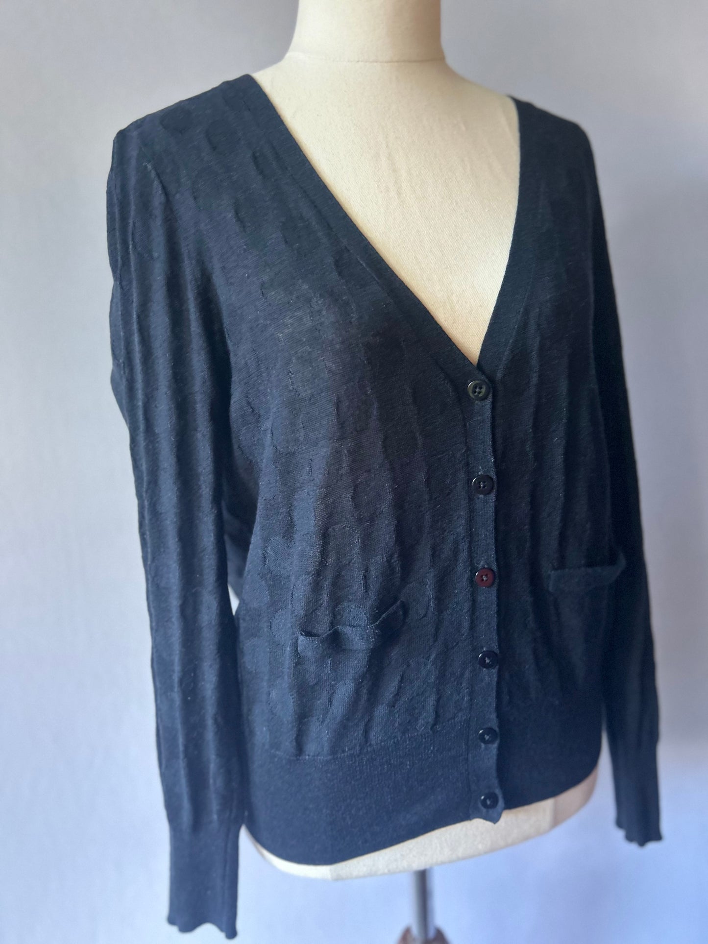 Gorman Textured Tencel, Wool & Alpaca Blend V-Neck Cardigan - Classic Black - Size 8