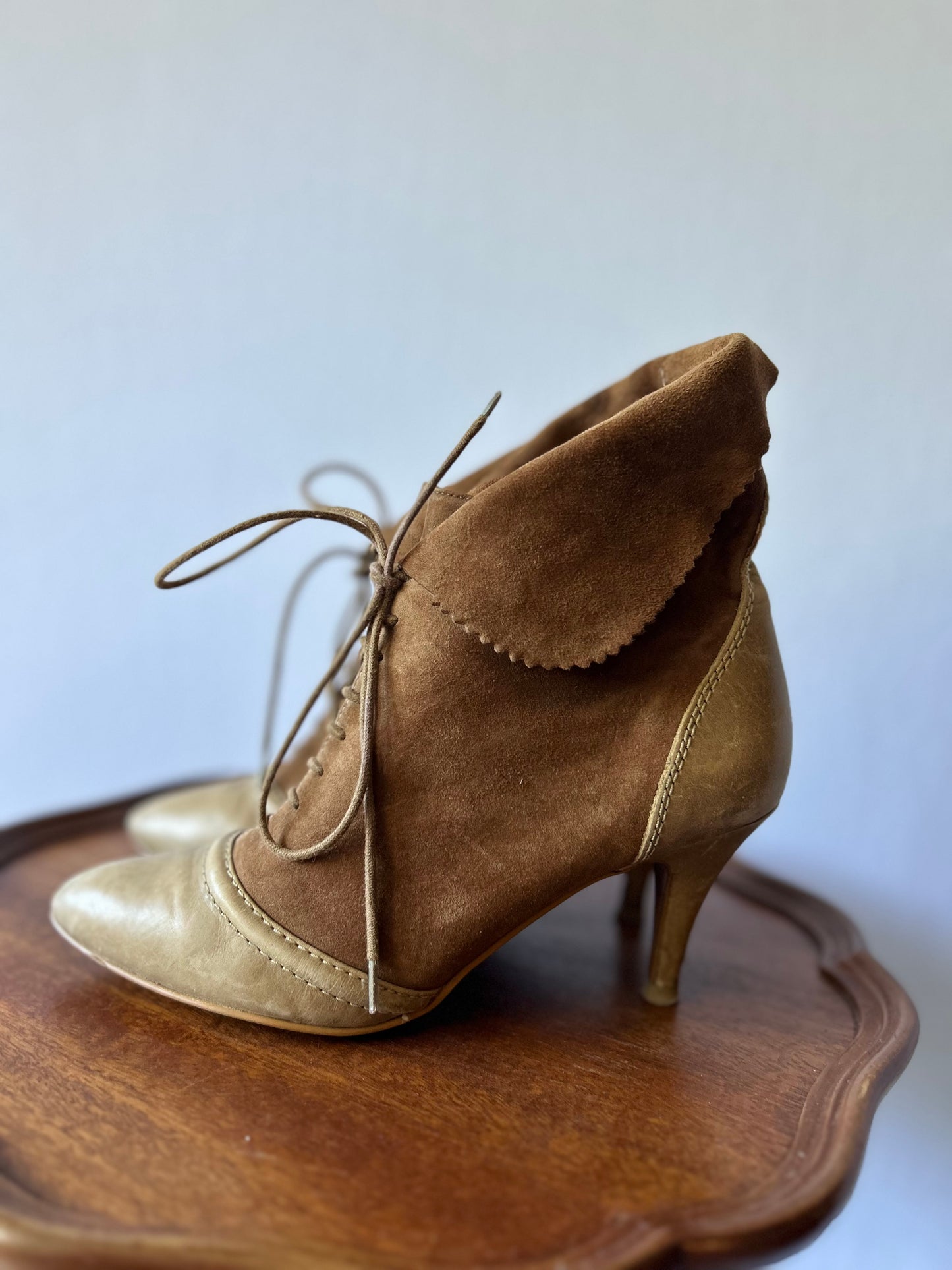 Zara Two-Tone Suede & Leather Lace-Up Ankle Boots - Size 37