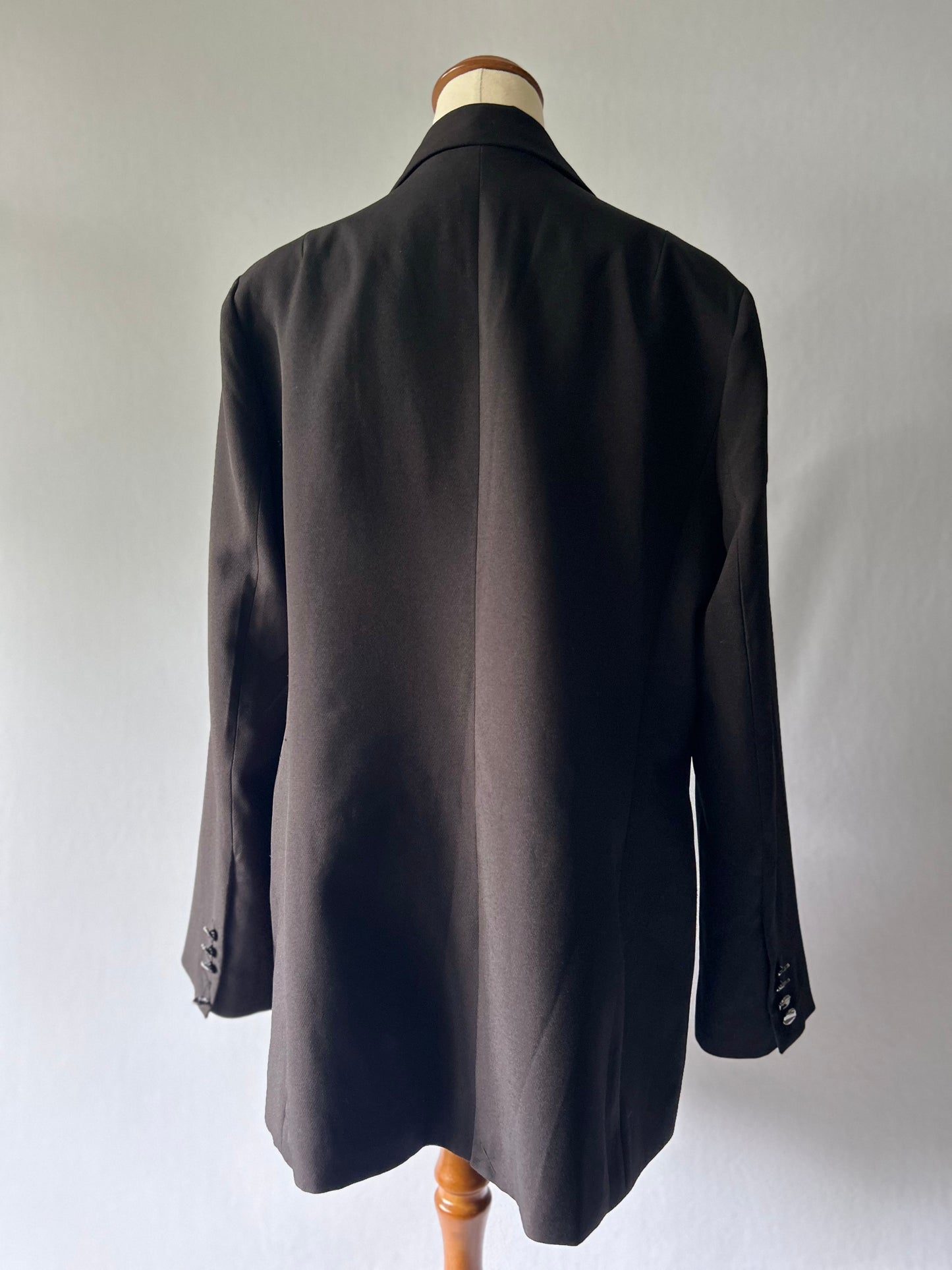 Double-Breasted Longline Blazer - Classic Black - Size 44 (AU 14/16)