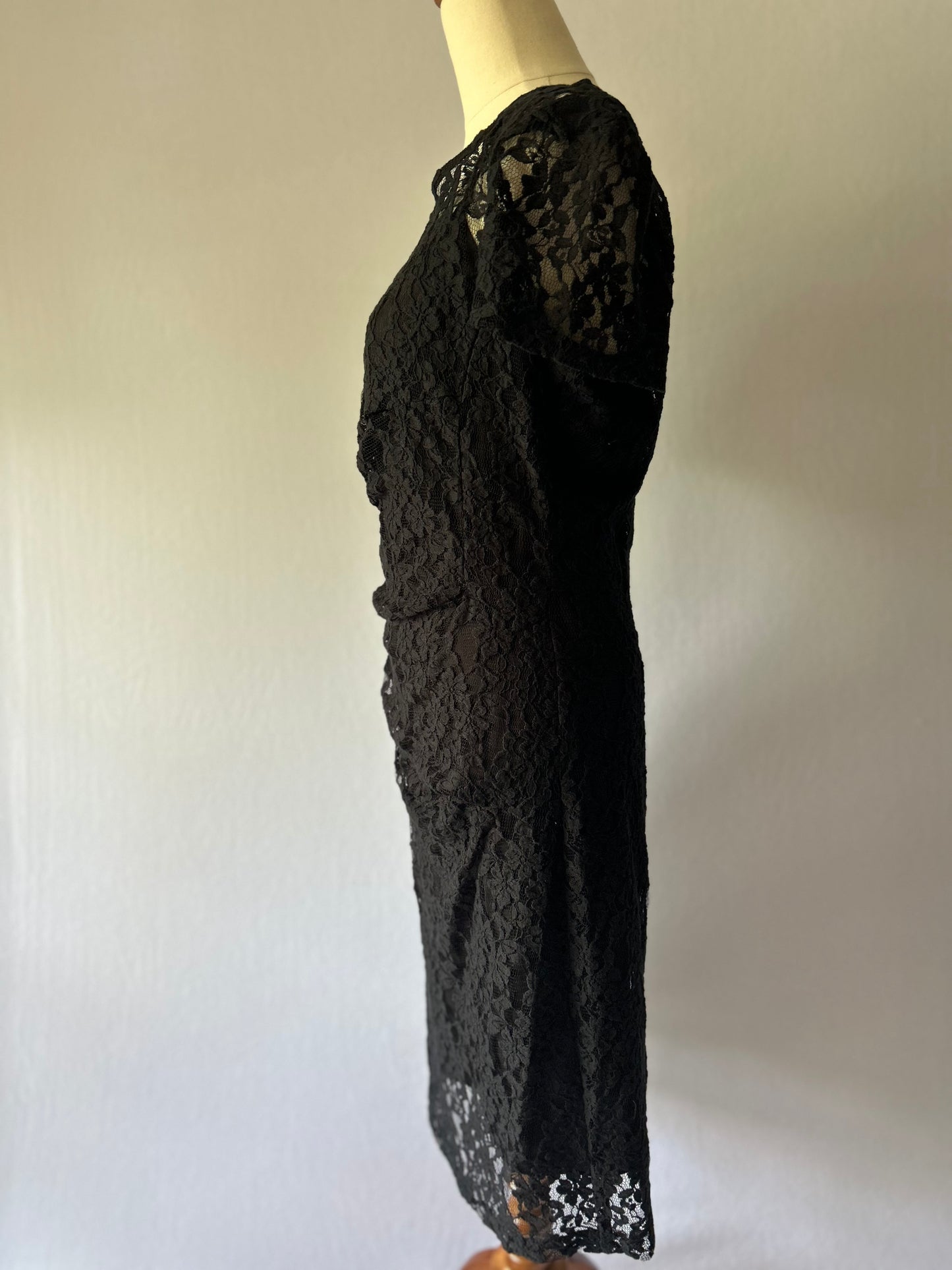 DKNY Black Stretch Lace Sheath Dress - Size 8 (Cotton Blend)