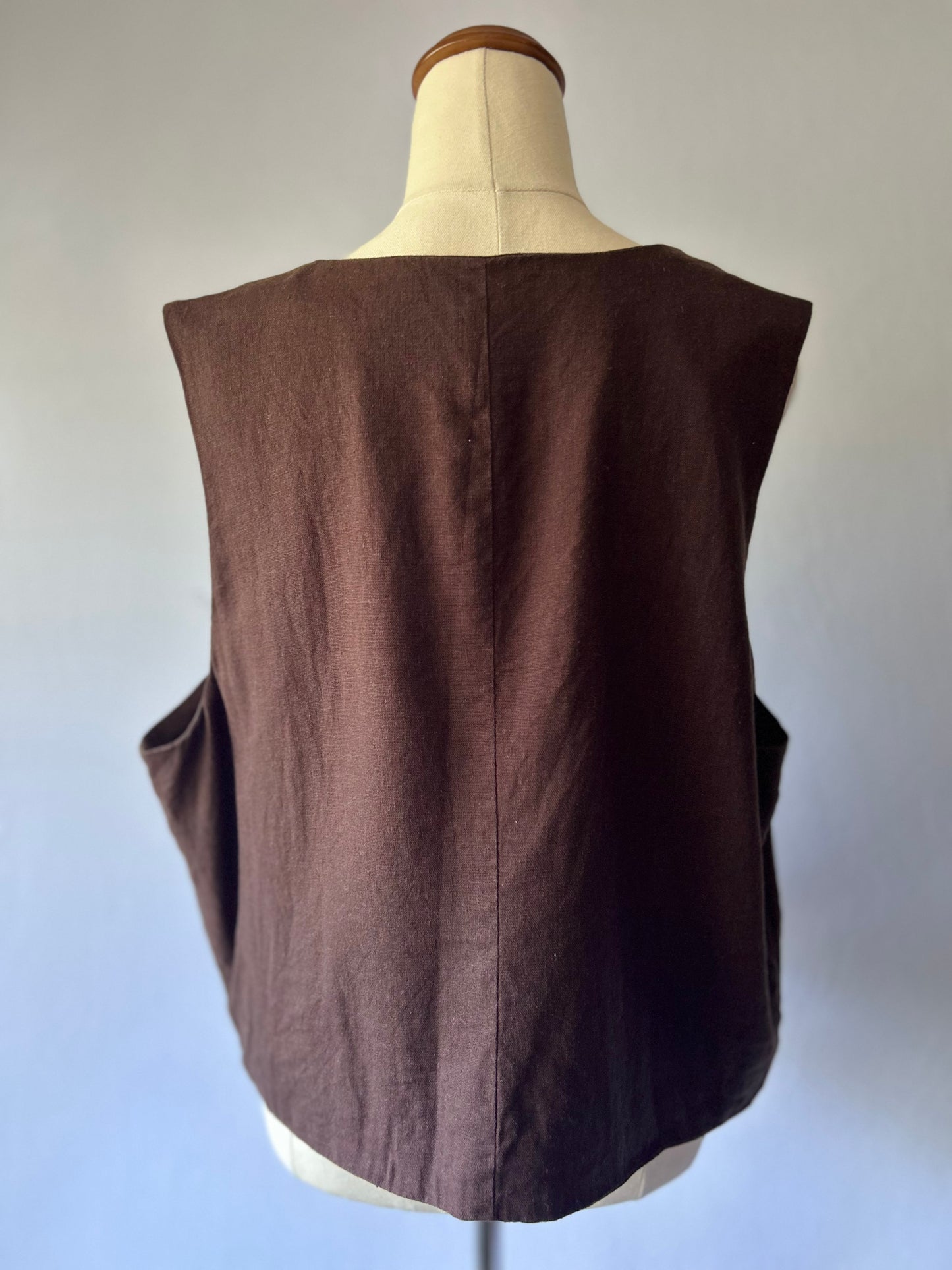 Brown Linen Blend Vest – Size L