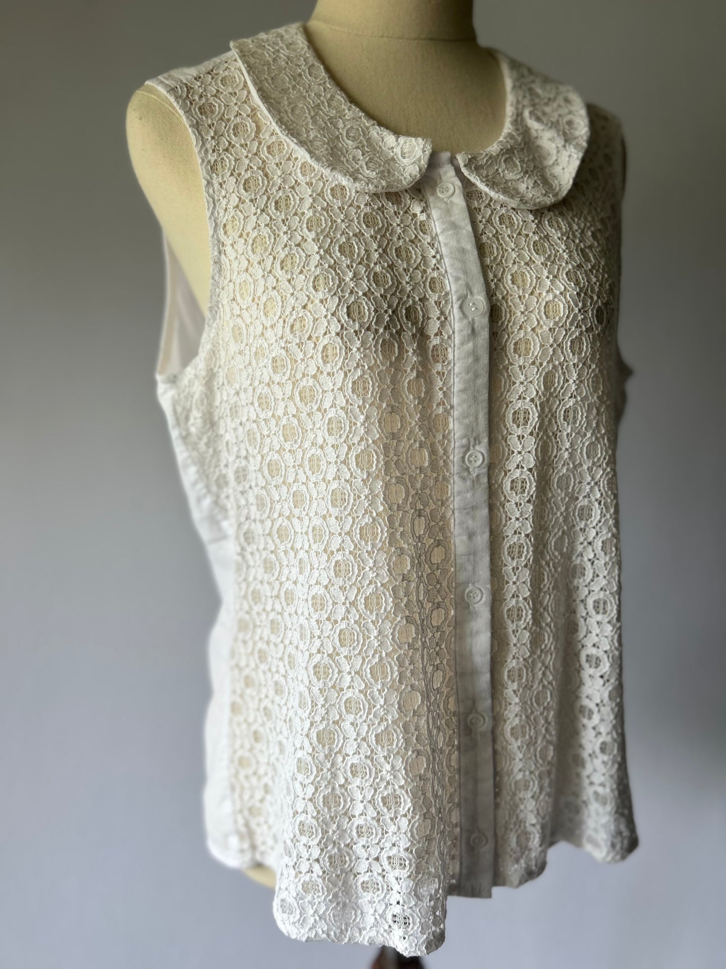 White Lace Sleeveless Blouse – Size 12