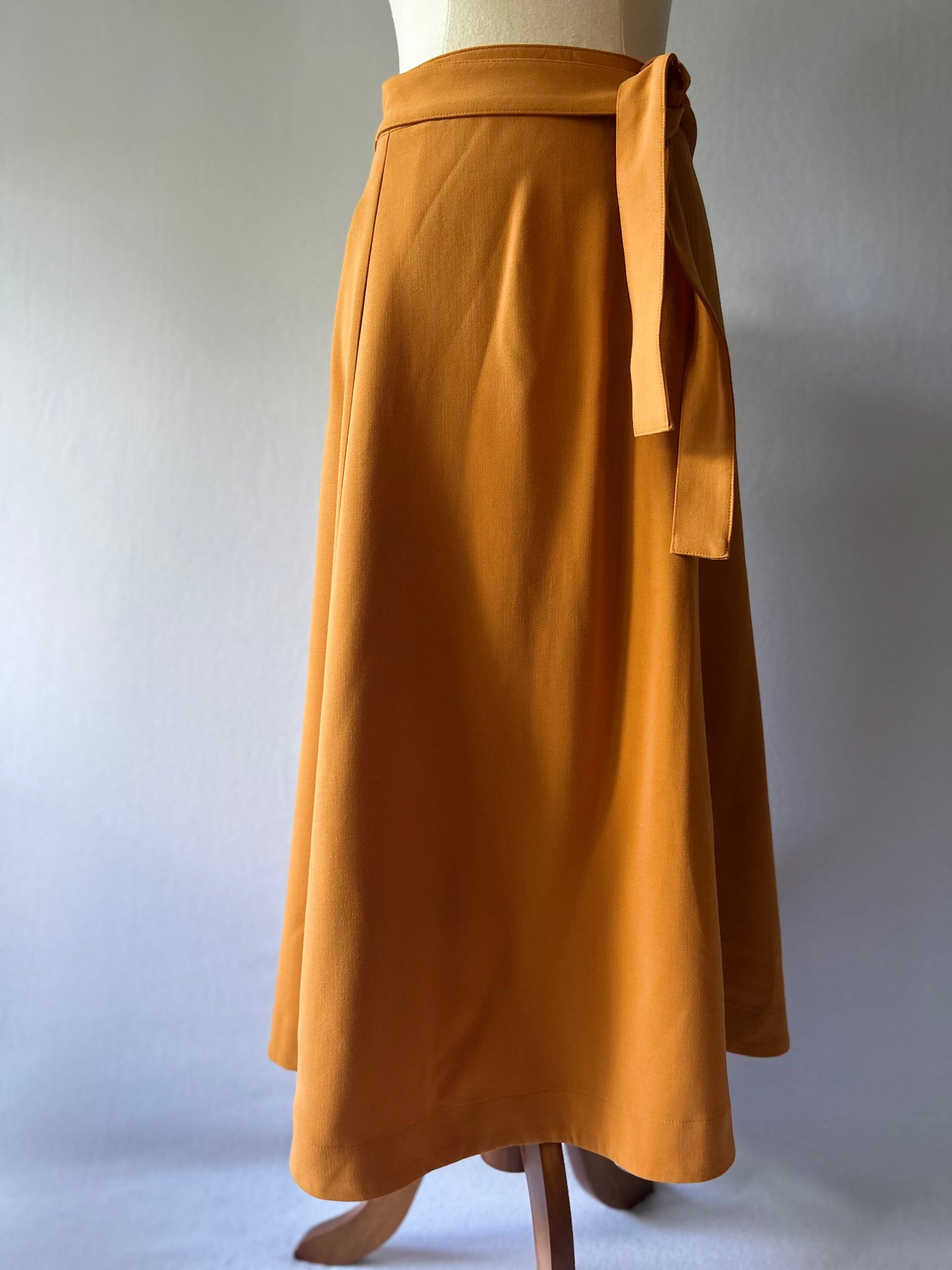 Burnt Orange  A-Line Midi Skirt with Tie Waist - Size 12