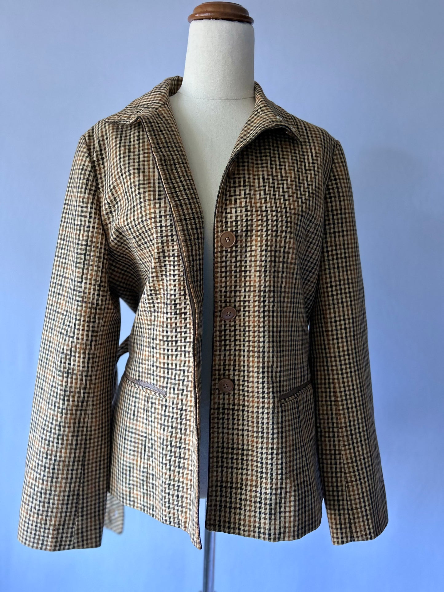 Vintage Checkered Belted Jacket – Size L