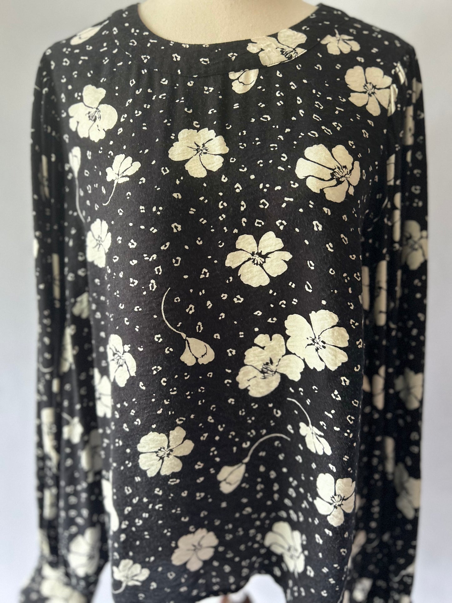 Seed Heritage Monochrome Floral Cotton Blouse - Size 12