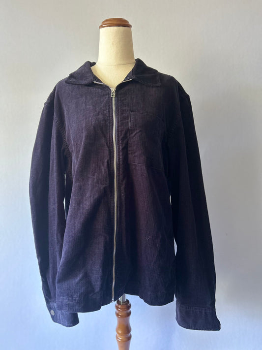 Navy Blue Cotton Corduroy Full-Zip Overshirt Jacket - Size L