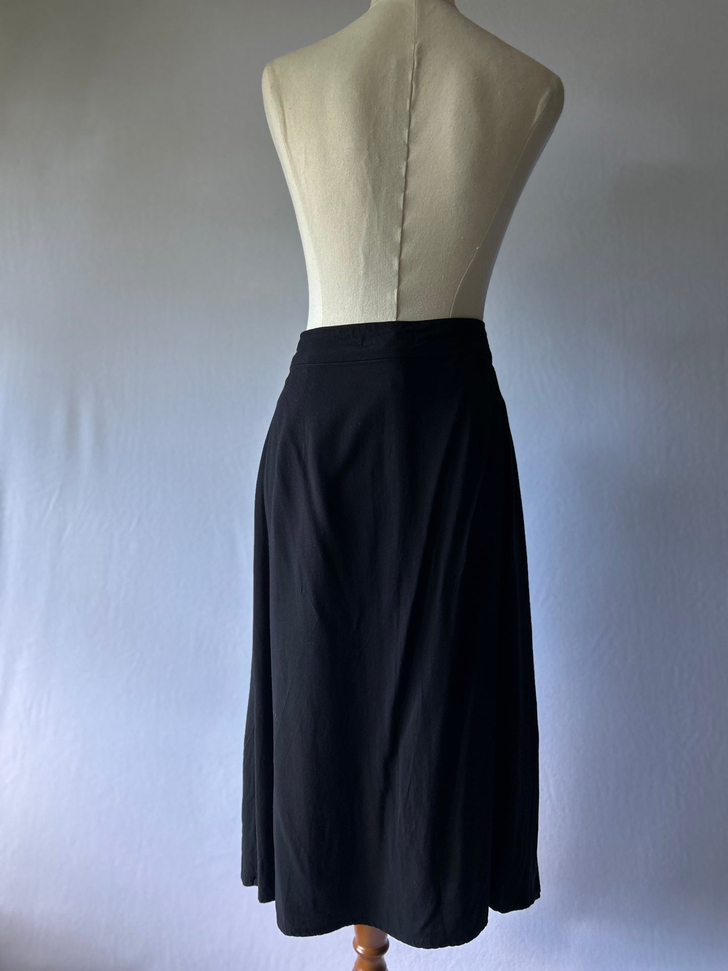 Black Mid-Length Viscose Skirt – Size 38 / Small