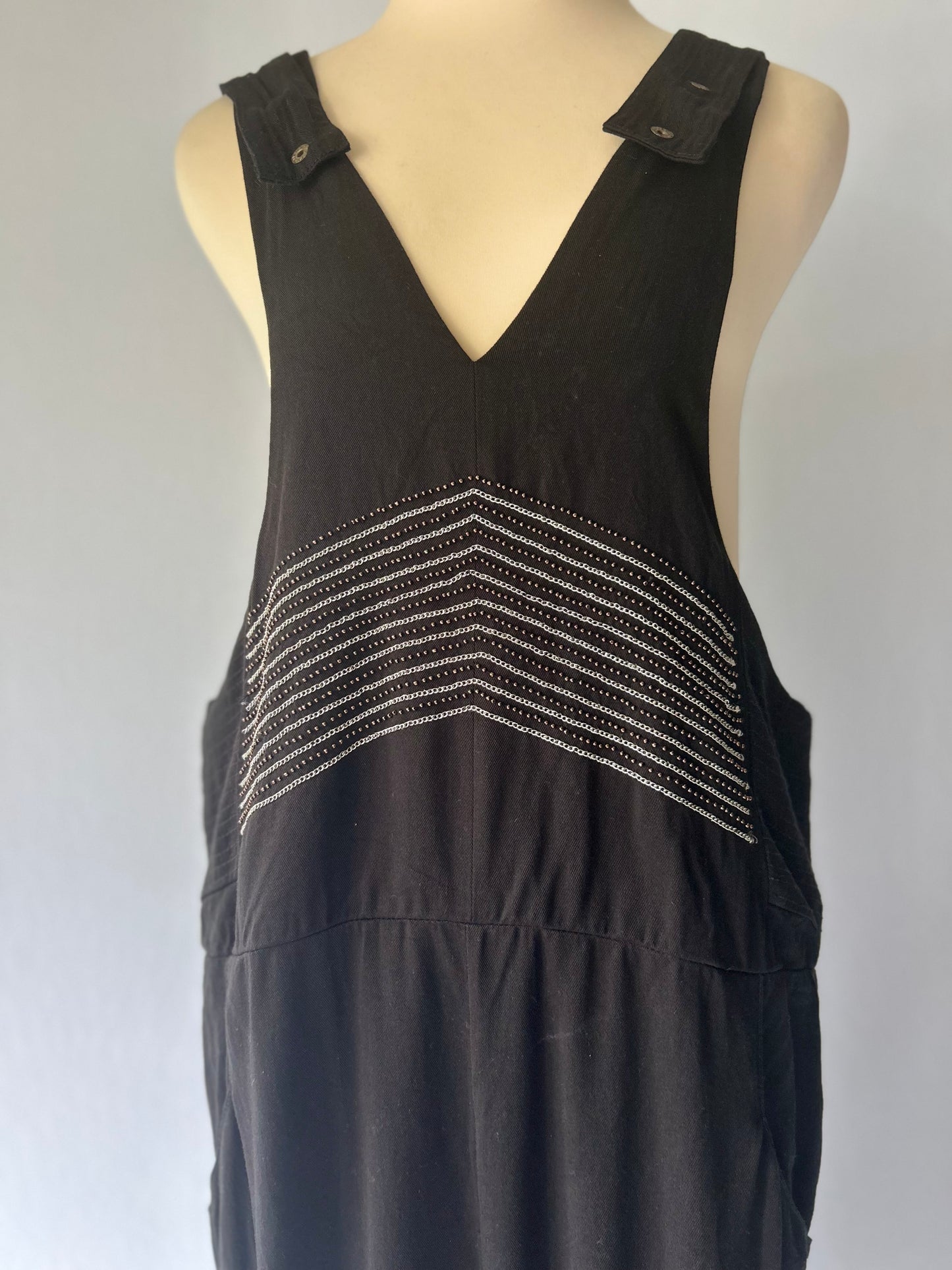 Black Tencel Jumpsuit with Embroidered Detail - Size 2 / M