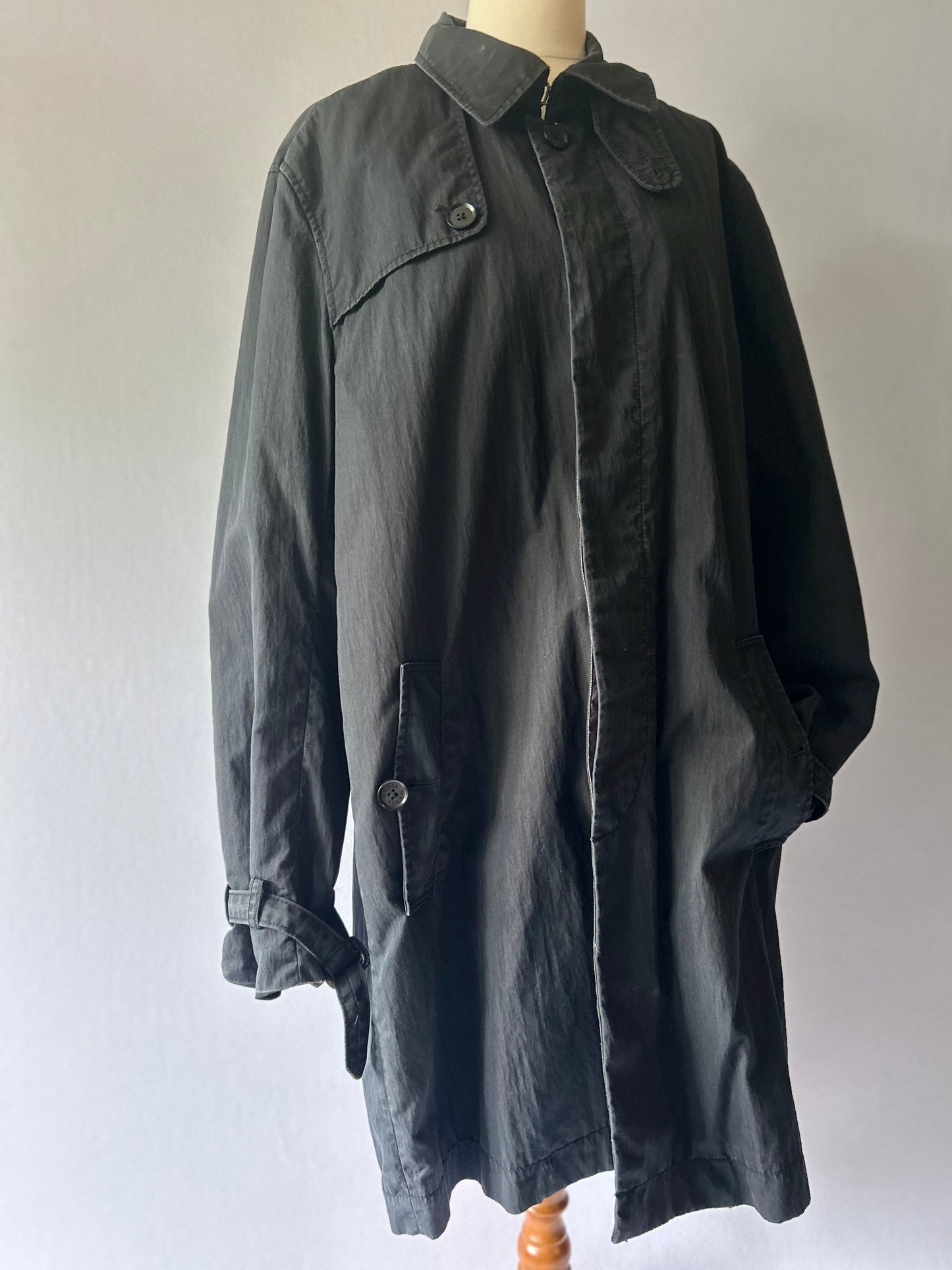 Marc's Black Cotton-Nylon Utility Trench Overcoat - Size L