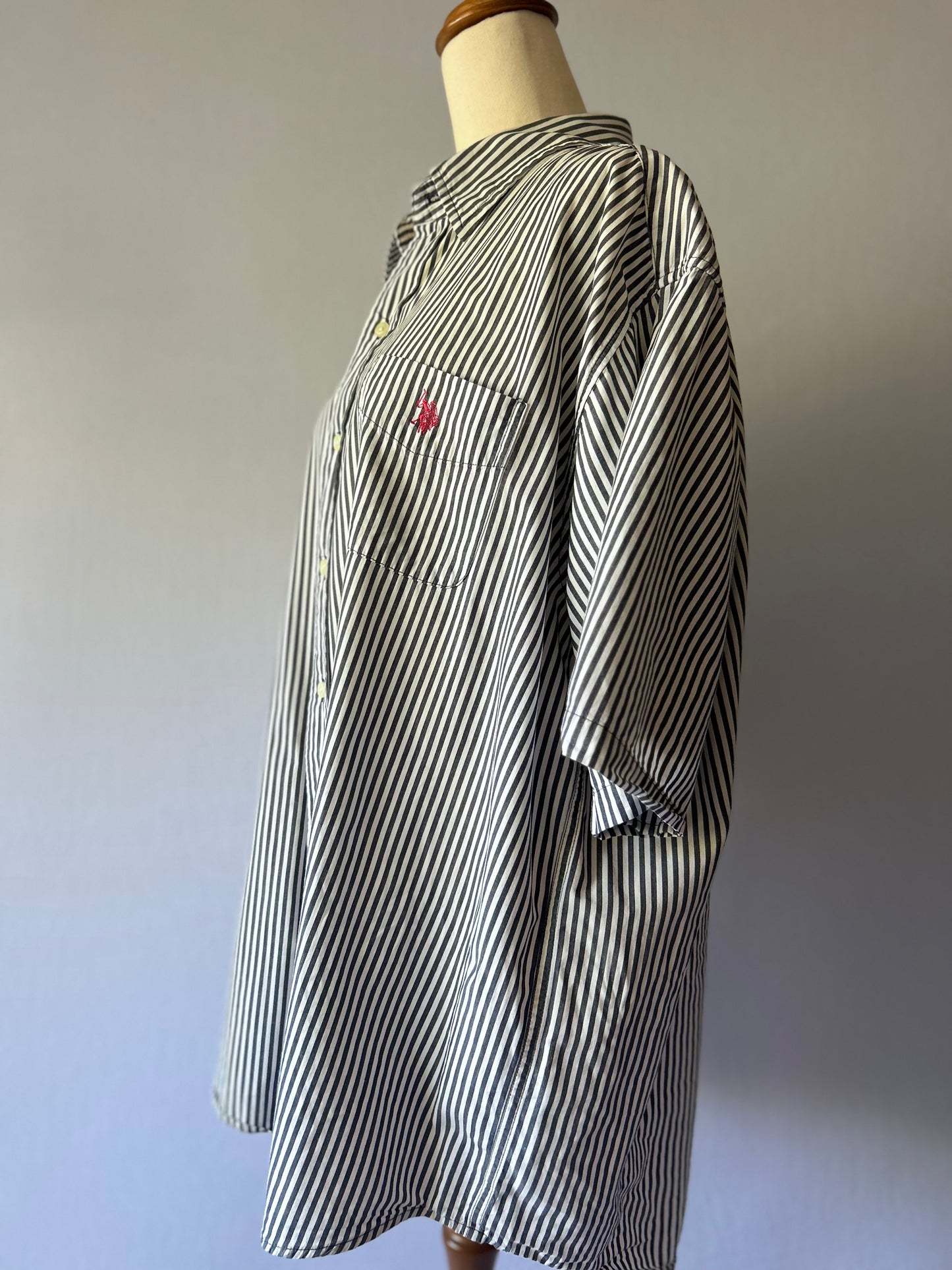 Size XL | Classic Short Sleeve Pinstripe Cotton Shirt | Oversized Button-Down