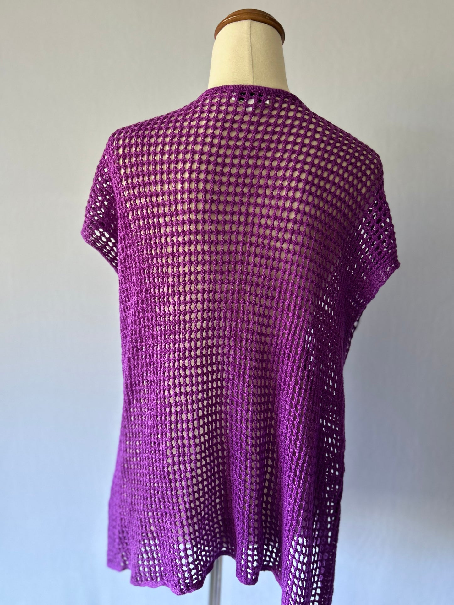 Purple Linen Crochet Top | Size Small | Sheer Mesh Knit