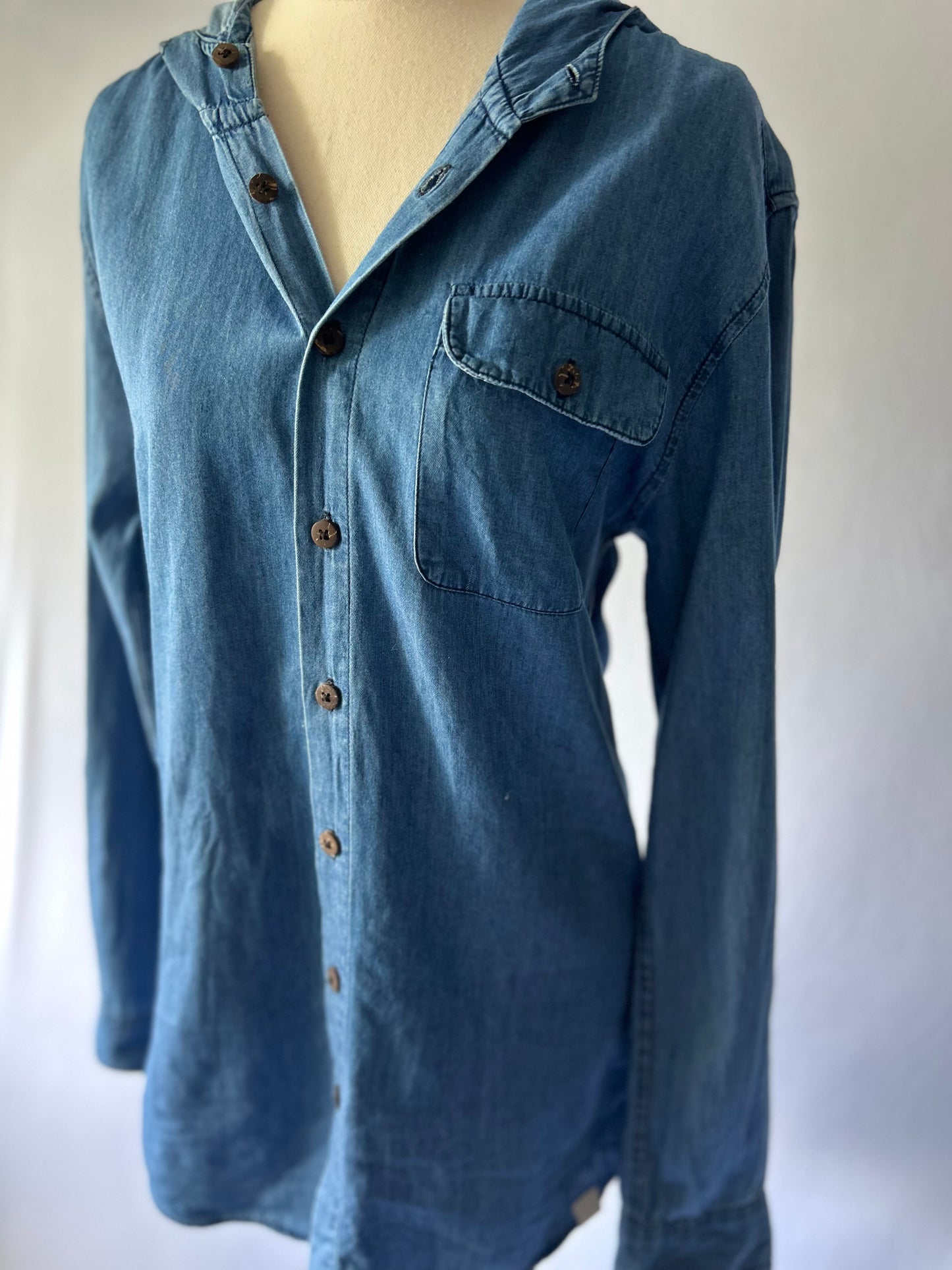 Denim Shirt with Hood – 100% Cotton, Size XS