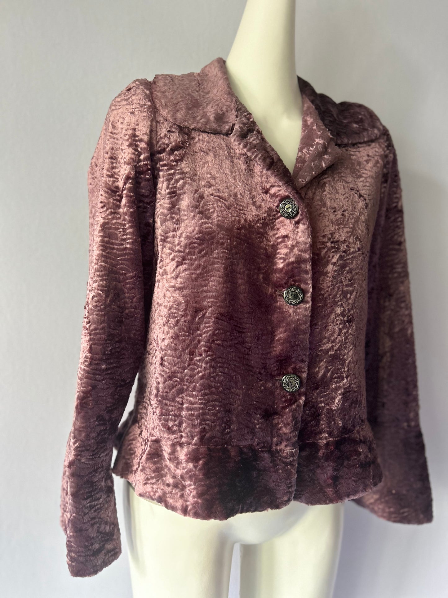 Vintage Textured Faux Fur Jacket in Dusty Mauve - Made in NZ - Size S
