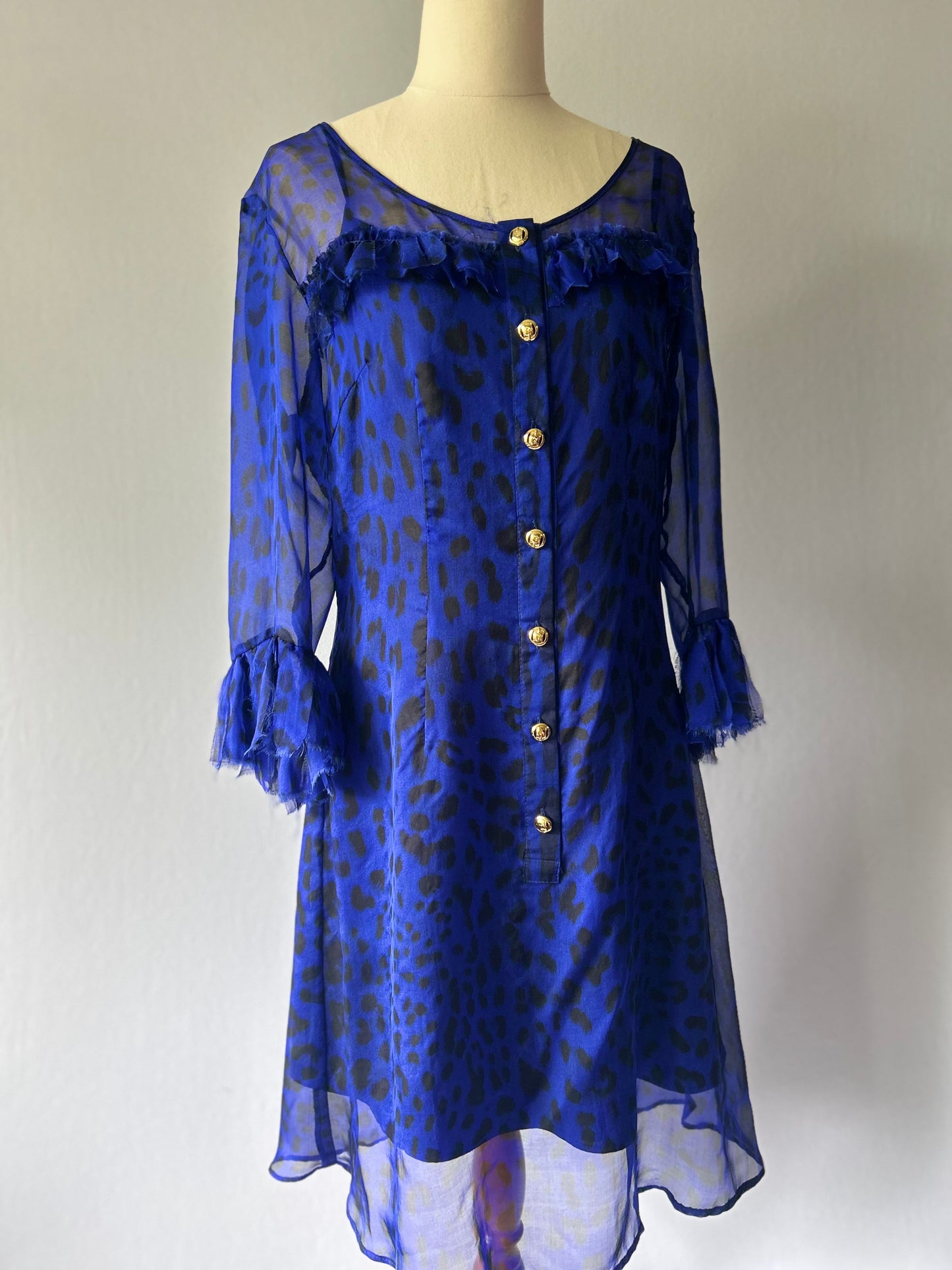 Yvonne Benetti "Electric Leopard" Silk Ruffle Dress – Size 8