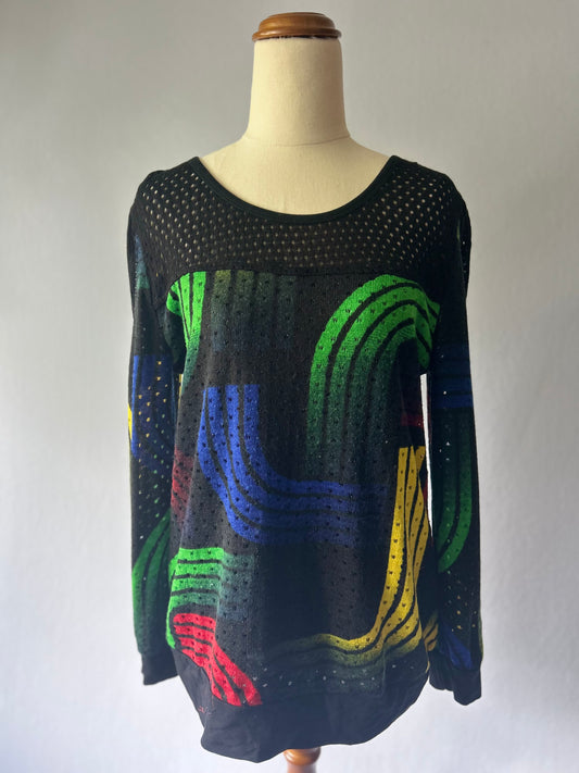 Artistic Primary Color Graphic Mesh Panel Top - Size Large