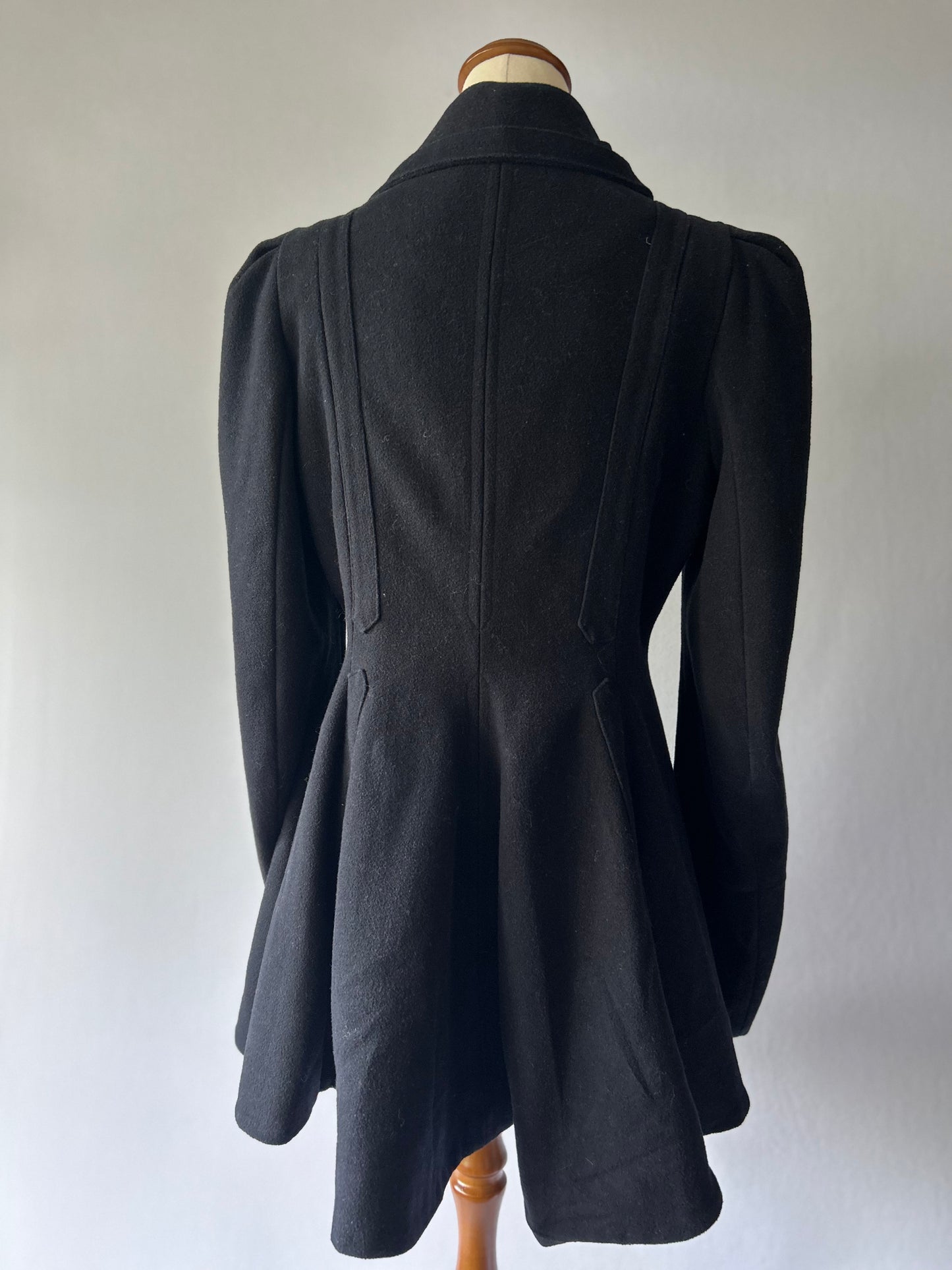 Vintage-Inspired Wool Blend Fit-and-Flare Coat - Black - Size 10