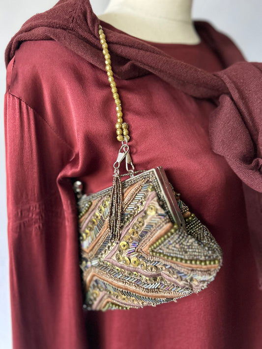 Vintage Art Deco Beaded Kiss-Lock Evening Clutch Bag