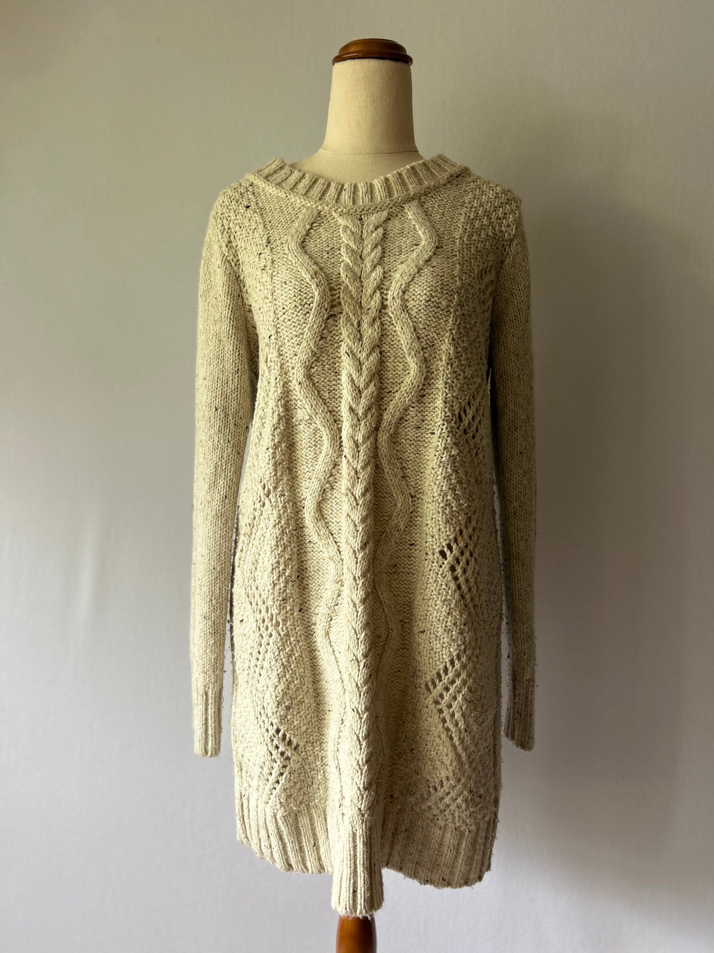 Oatmeal Marle Cable-Knit Tunic Sweater – Size M
