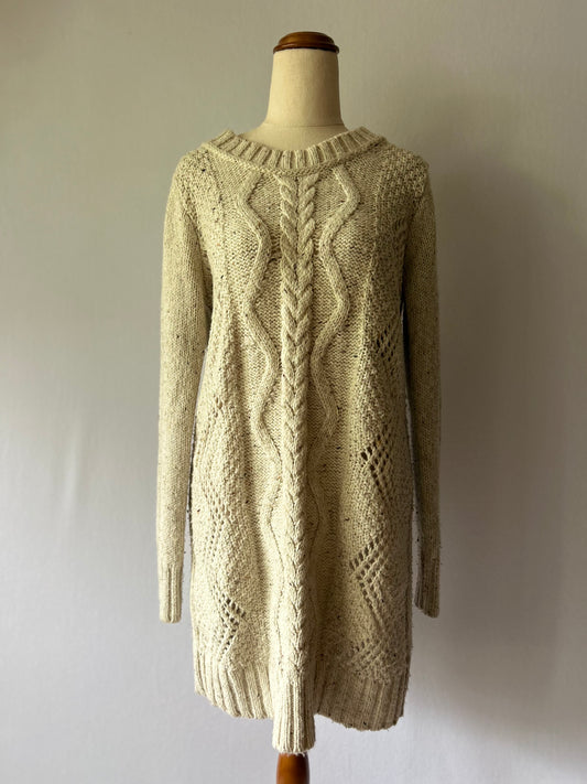 Oatmeal Marle Cable-Knit Tunic Sweater – Size M