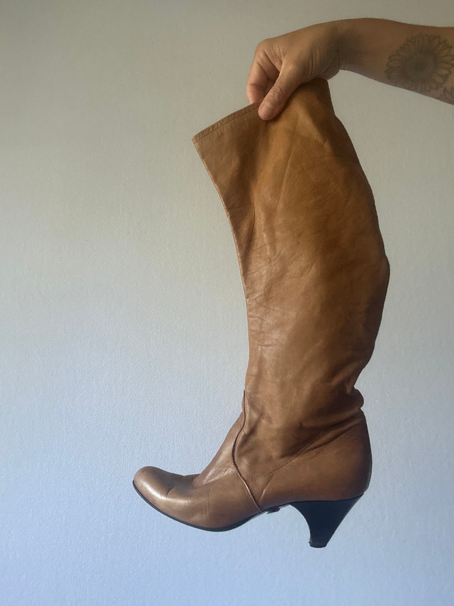 Cream Soft Leather Square-Toe Ankle Boots - Size 37