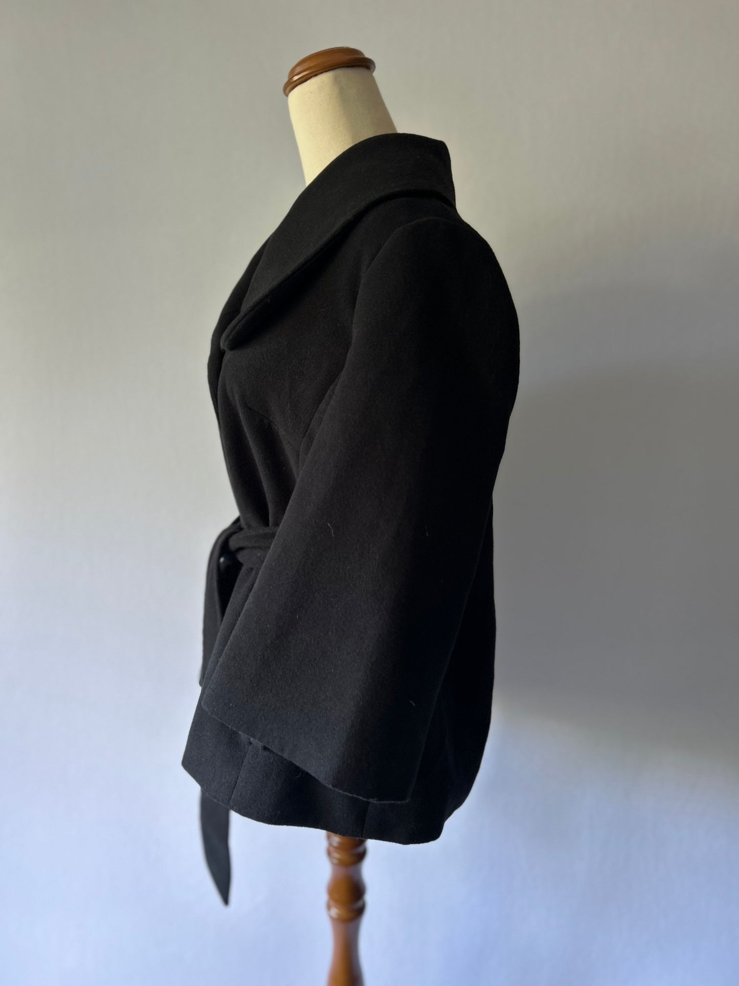 Classic Black Belted Pea Coat – Size M