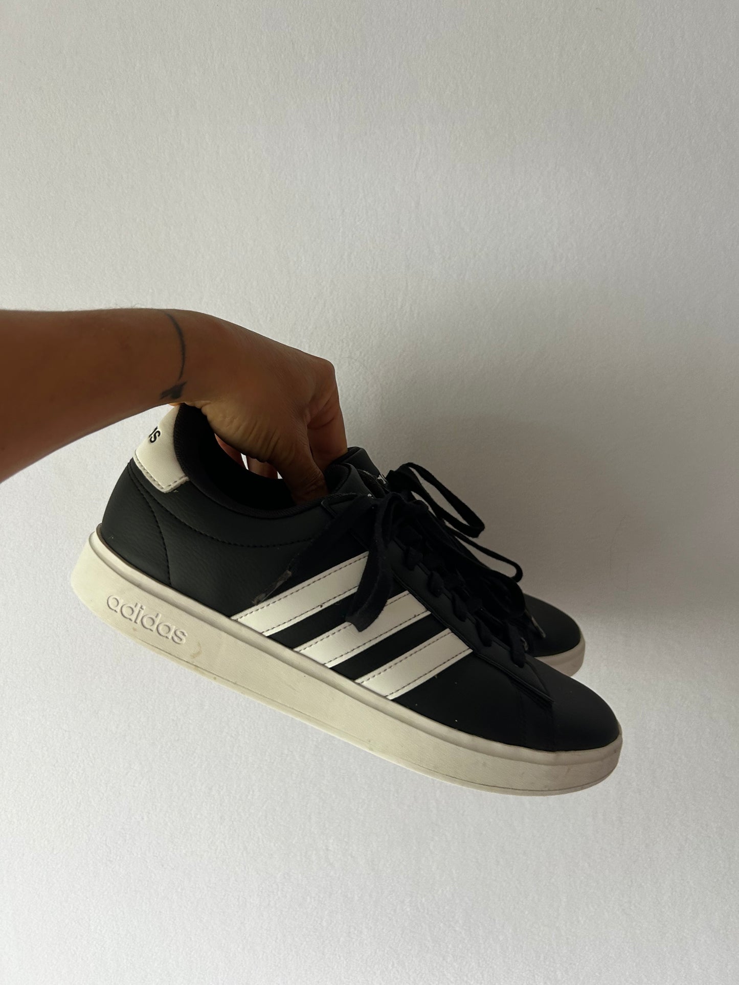 Adidas Leather Grand Court Sneakers - Black & White , size US 9 / UK 8.5 / FR 42